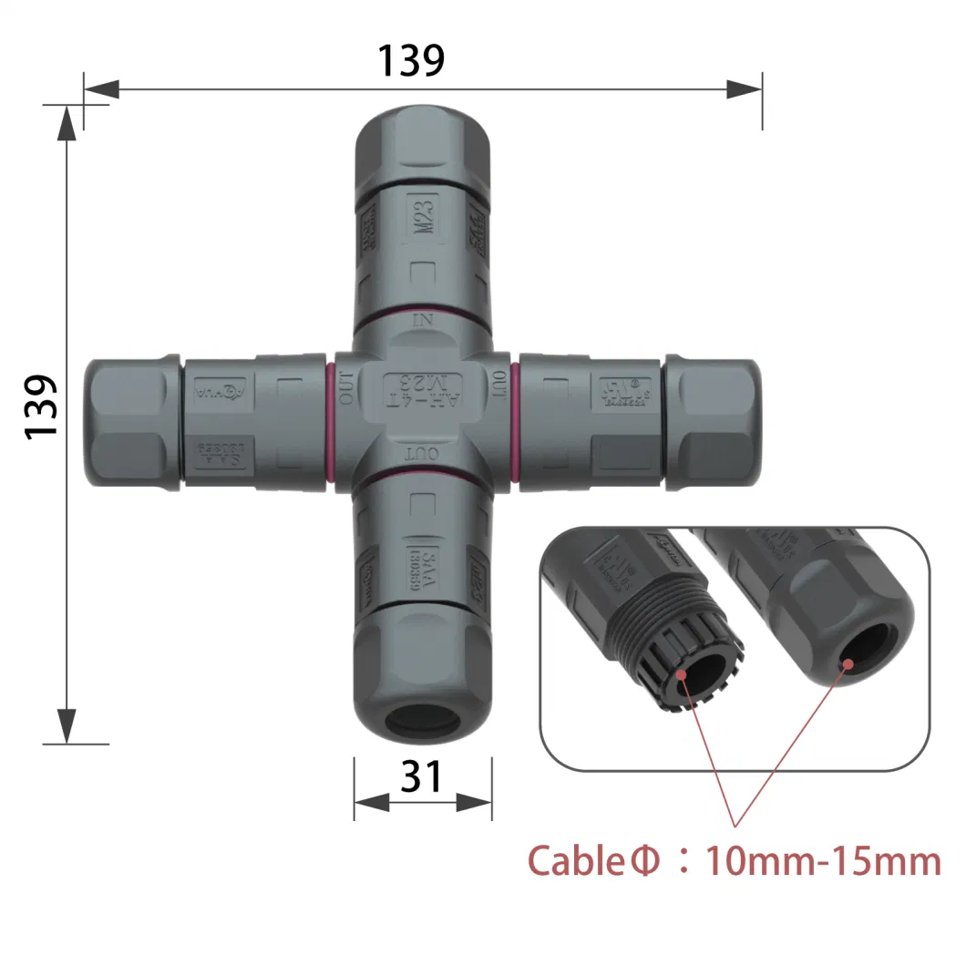 Automotive Screw Fixing X Type Splitter Power Waterproof Cable Connector