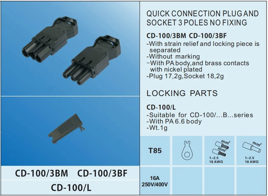 3 Ways Wire Connectors Female Connection Cable Female with Schuko Plug