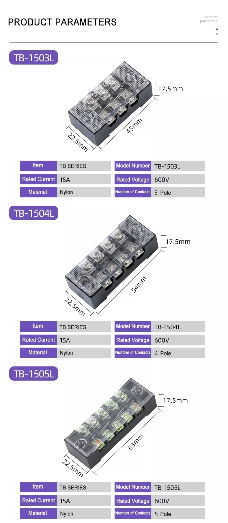 Fixed Type 15A 25A 45A 60A 100A Tb Series 600V Panel Mounted Fence Terminal Blocks Wire Connectors