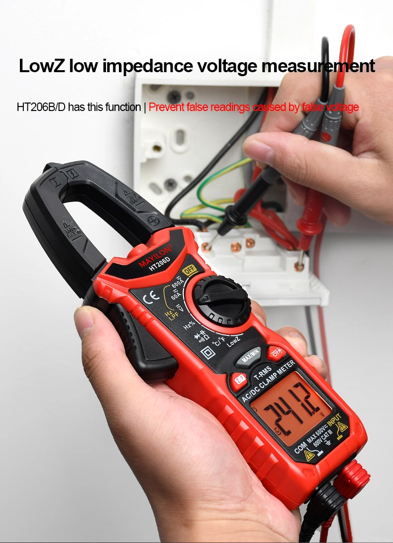 Ht206 AC DC Digital Clamp Meter Multimeter Capacitance Ncv Ohm Hz Tester