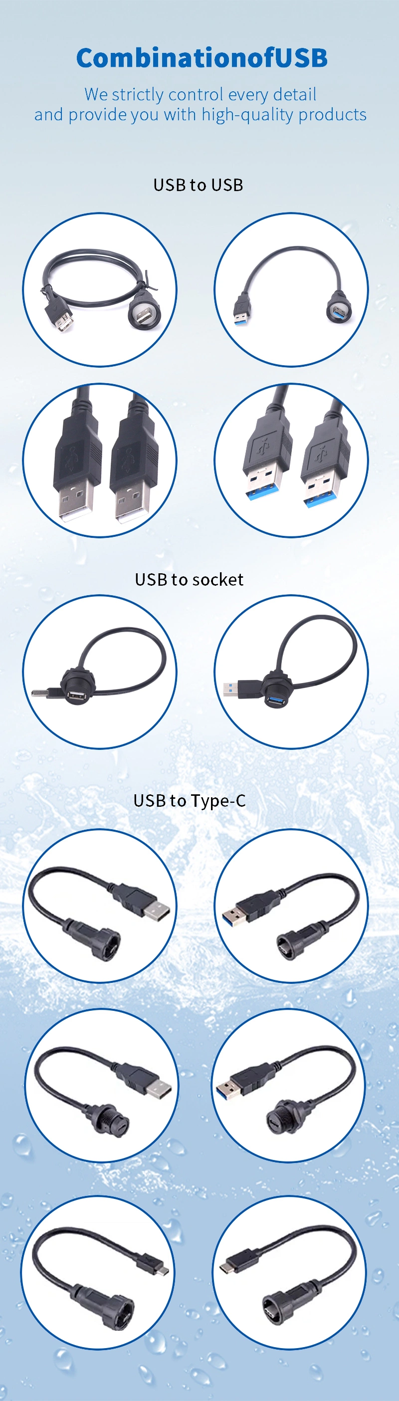 Custom Screw Lock Female Type C Panel Mount Waterproof Connector with Wire