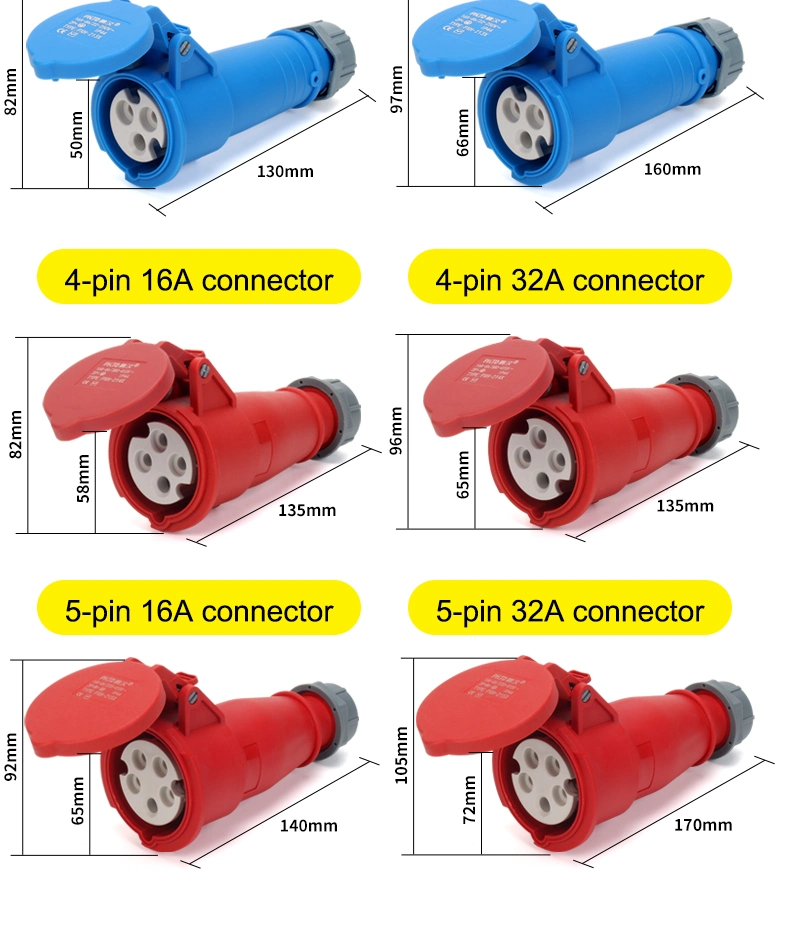 IP44 3/4/5pin Current Ampere 32A 110V 230V 400V Industrial Plug