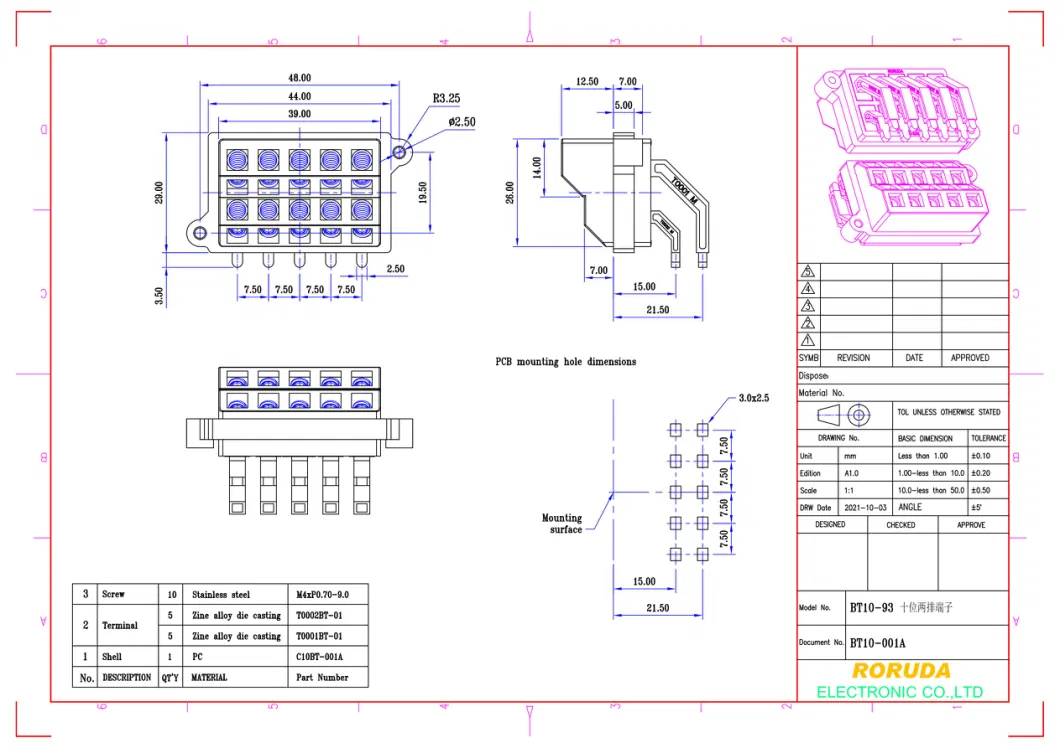 Bt10-93 (BT10-001A) 10 Position Barrier Terminal Block