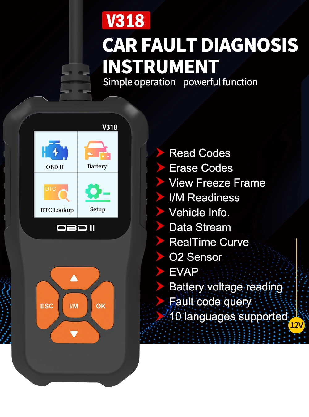 12V Real-Time Graph 1.8 Inch Color OEM Universal Auto Electrical Diagnostic Scanner Tool