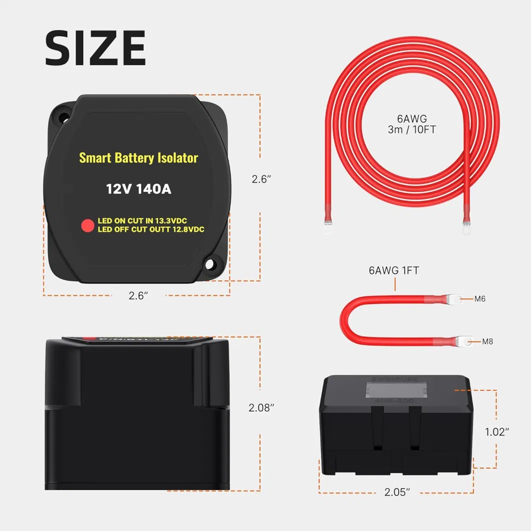 Dual Battery Isolator 12V 140 AMP with Voltage Display Smart Battery Isolator Auto &amp; Manual Mode Voltage Sensitive Relay (VSR)