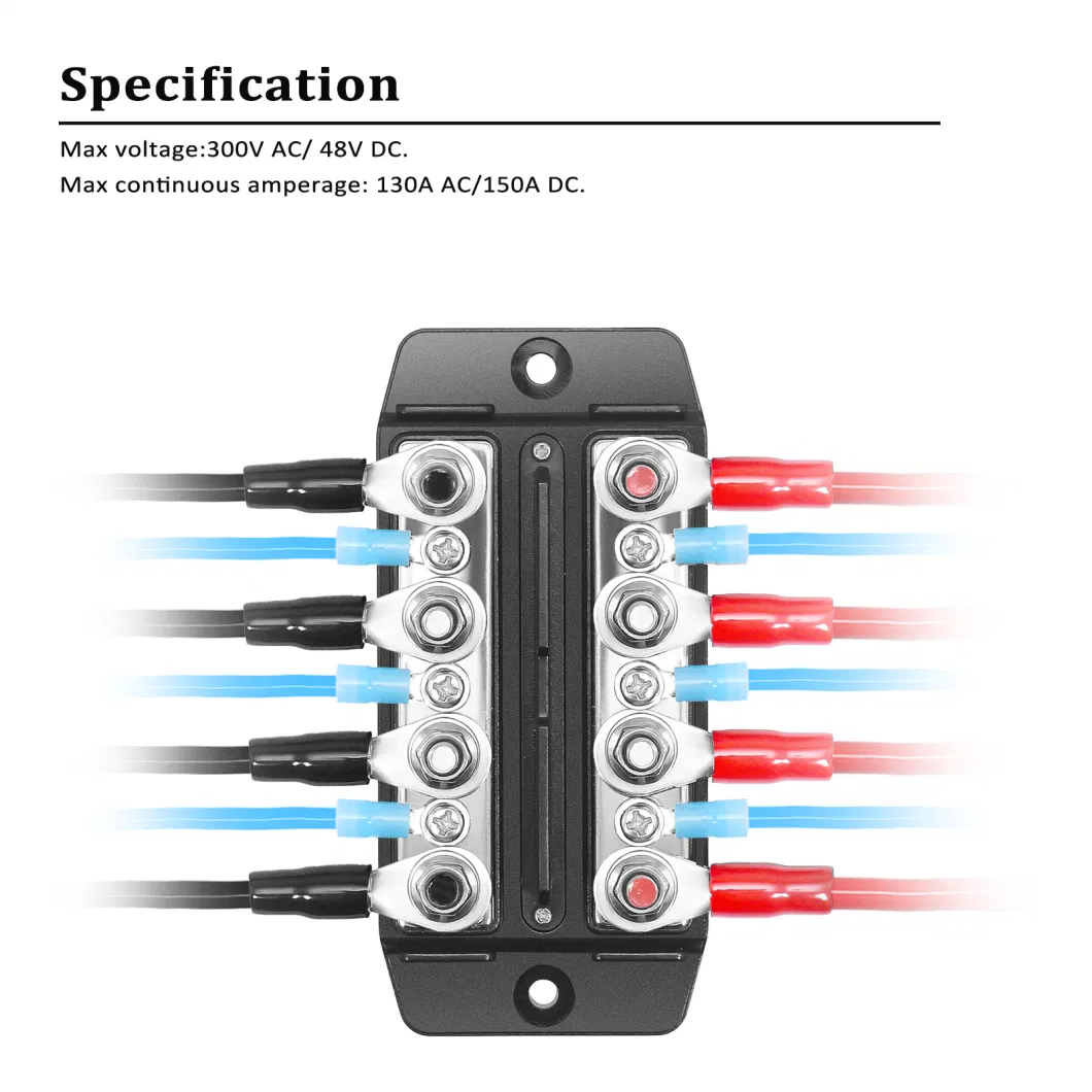 Edge Dbbs43 Dual Row Busbar Positive and Negative 4 X M5 Studs 3 X #8 Screw Terminals Power and Ground Distribution Block with Ring Terminals (Red &amp; Black)