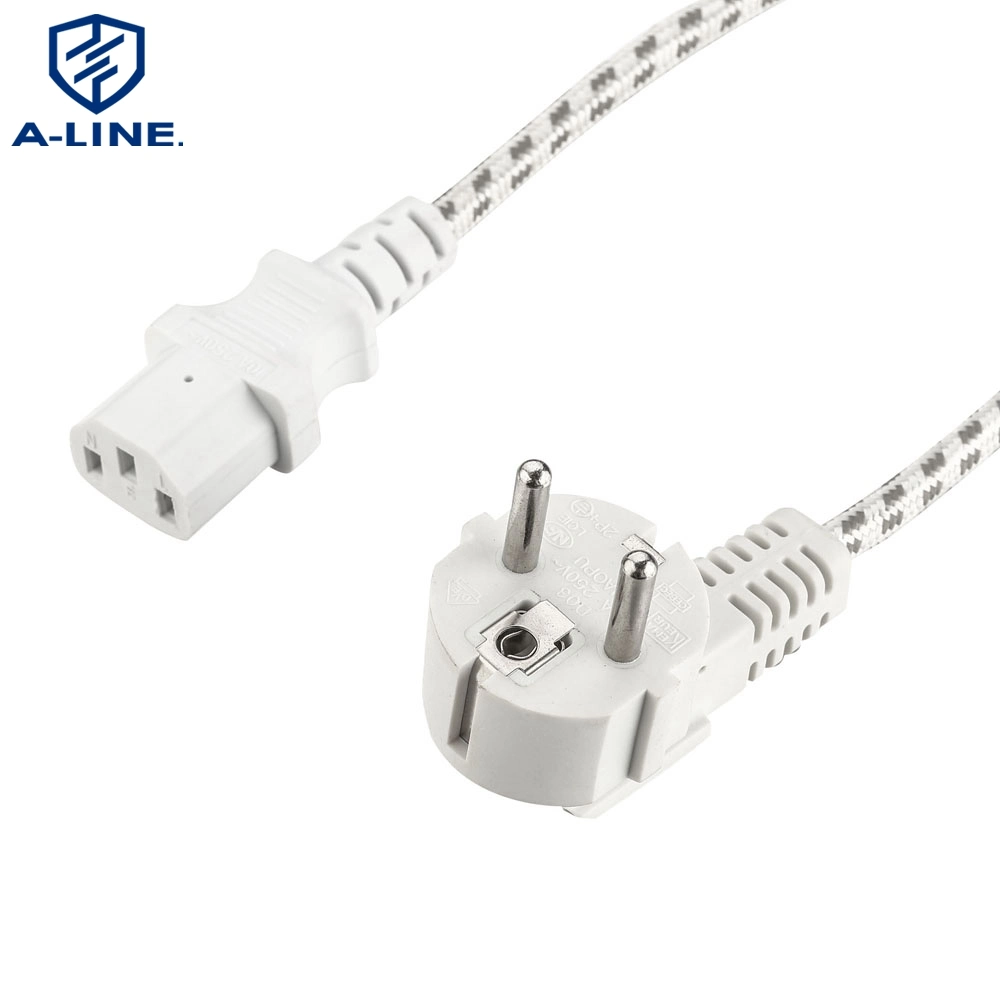 VDE Approval European 3pins Power Plug with Braided Wire
