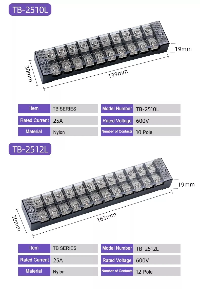 Fixed Type 15A 25A 45A 60A 100A Tb Series 600V Panel Mounted Fence Terminal Blocks Wire Connectors