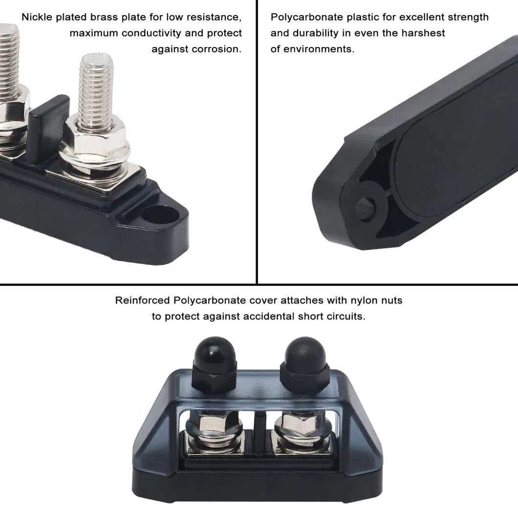 Edge Pg2-516 Insulated 2 Position Busbar 2 X 5/16&rdquor; Studs Terminals Power Distribution Block with Ring Terminals