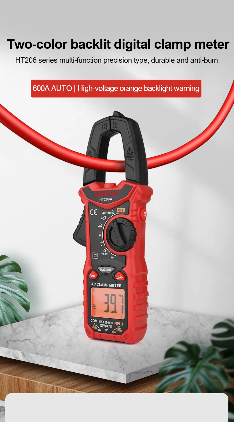 Ht206 AC DC Digital Clamp Meter Multimeter Capacitance Ncv Ohm Hz Tester