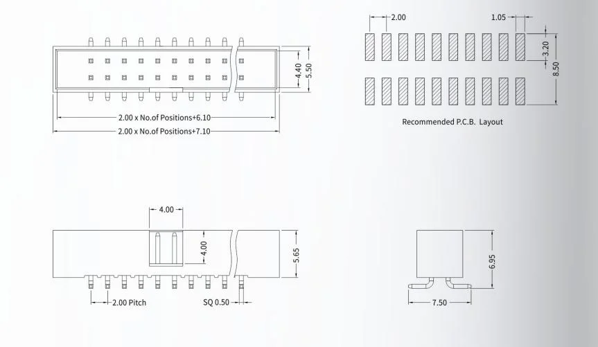 UL TUV Forman 2.00mm PCB Female Header DIP Type Board to Board Connector