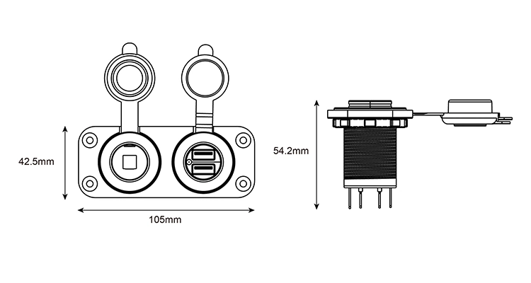 Heavy Duty Extending 12V Car Cigarette Lighter Plug and Socket with Dust Cap