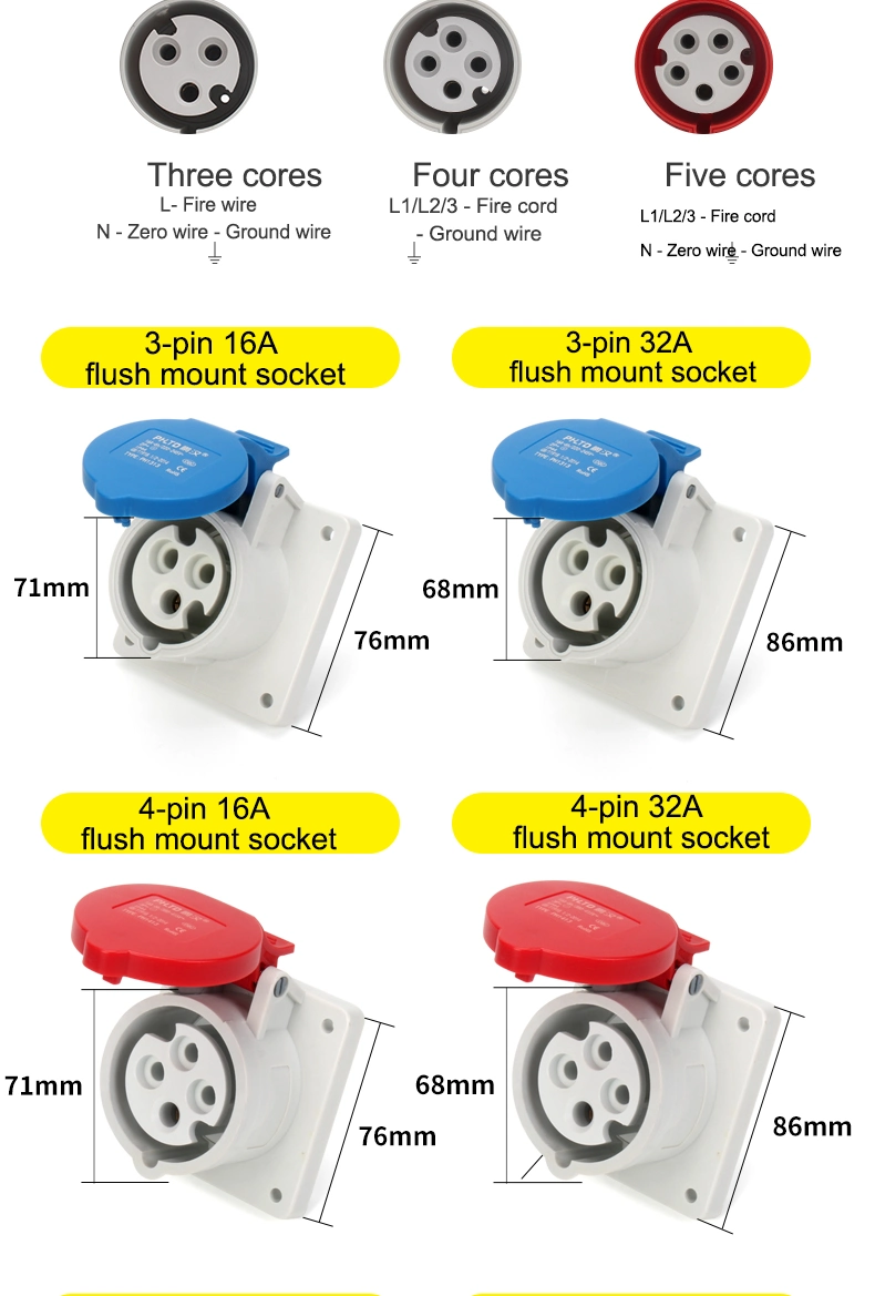 IP44 3/4/5pin Current Ampere 32A 110V 230V 400V Industrial Plug