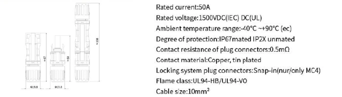 IP67 Solar System Photovoltaic 50A 1500VDC PV Mc4 Y Type Branch Connector