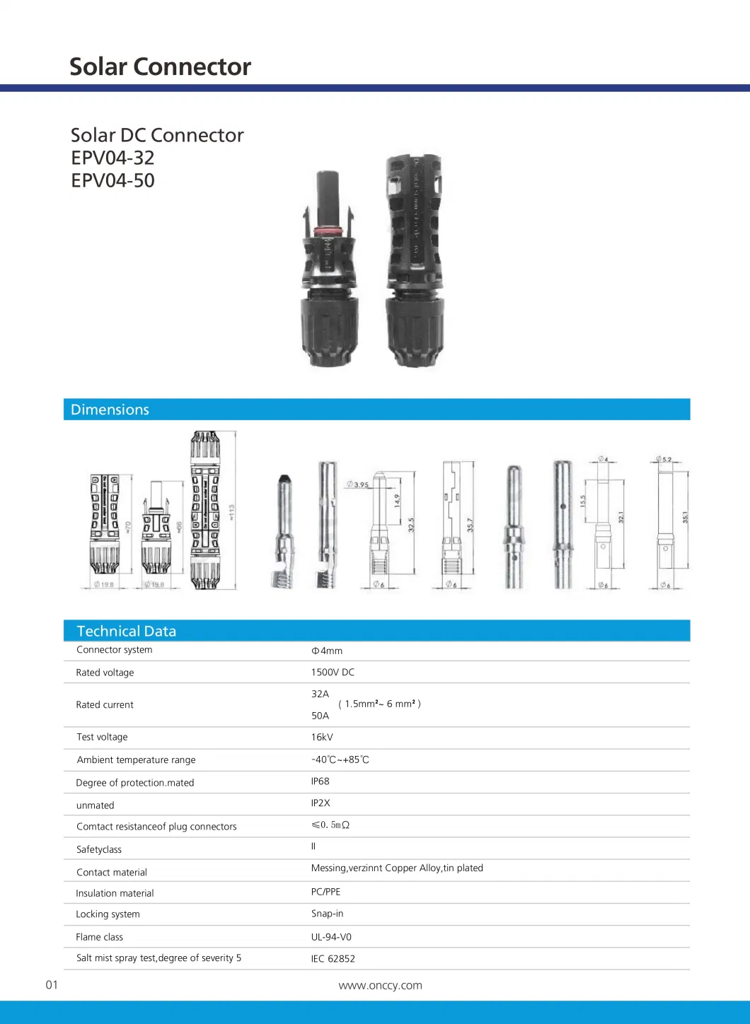 DC Solar Mc4 Connector PV-Ltn4 30A-50A