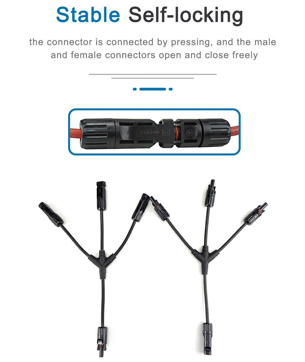 Waterproof IP67 PV004-3t1 Automatic Lock Secure Docking DC 1000V 30A PV Solar Connectors for Photovoltaic Systems