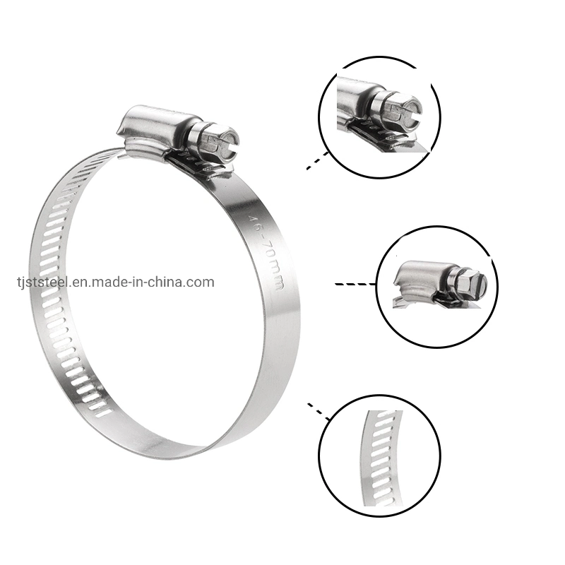 Automotive Mechanical 304 American Type Worm Drive Hose Clamp American Cable Hose Clamps Stainless Steel Adjustable 8-44mm Range Worm Gear Hose Clamp