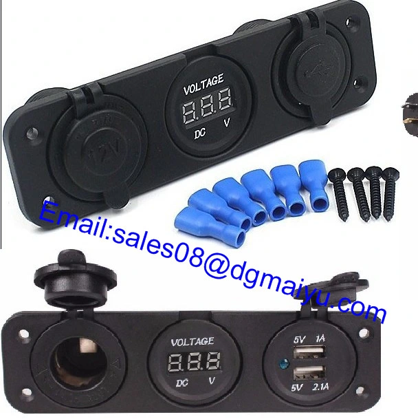12V Cigarette Lighter Plug+ Digital AMP Voltmeter Marine Car USB Flush Mount Socket