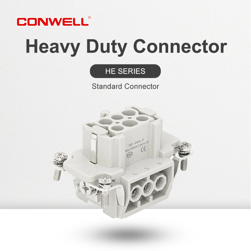 16A He-006 Heavy Duty Rectangular Connector 6 Pin Quick Type Lock Terminal Female Inserts Electrical Automotive Connector