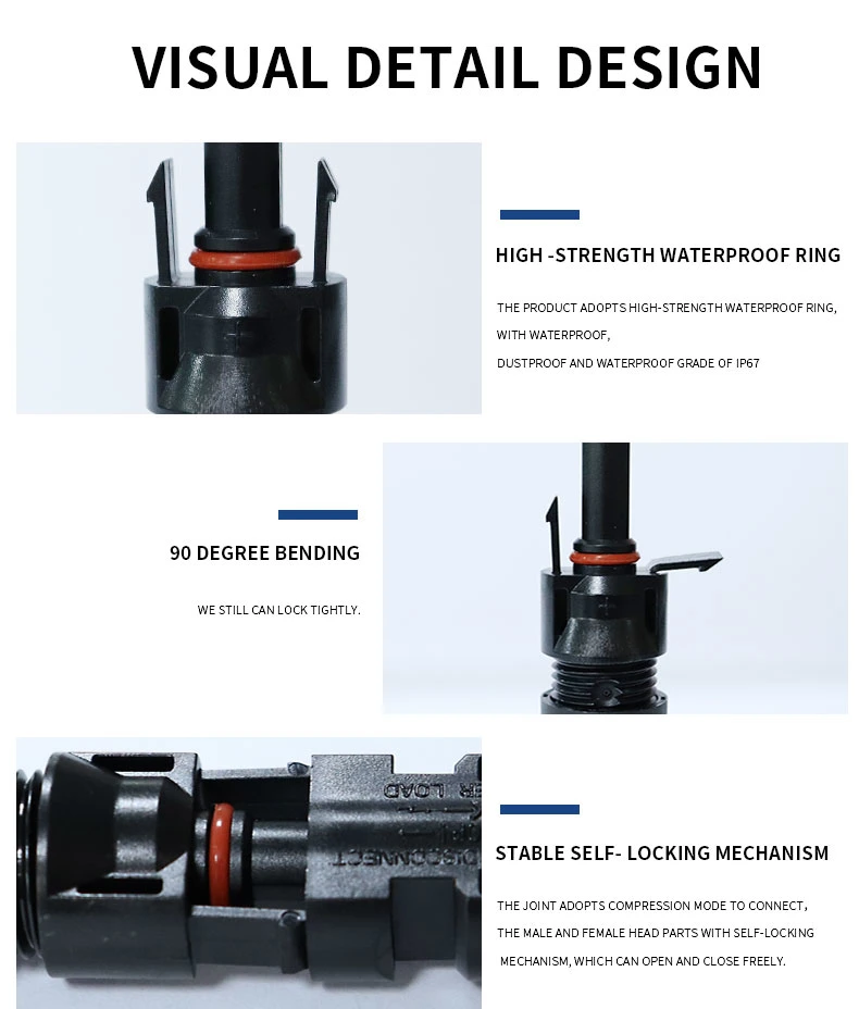 Solar Cable Connector Factory Wholesale Heat Fire Proof Material Type 3 in 1 IP67 4mm 1000V Solar Panel Cable Connector