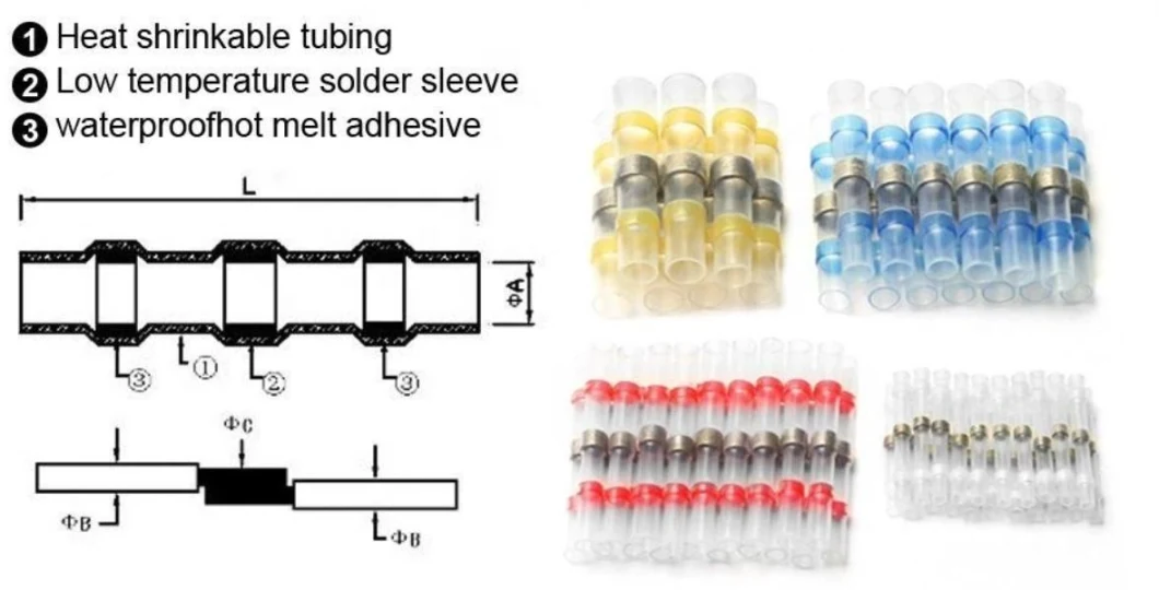 100PCS Waterproof Color Automotive Electric Heat Shrink Wire Solder Seal Butt Connector Joint Kit