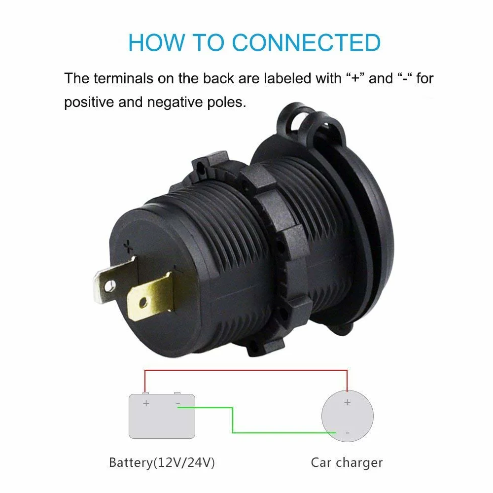 Dual USB Charger Socket Power Outlet Quick Charge 3.0 &amp; 2.4A Port for Car Boat Marine RV Mobile