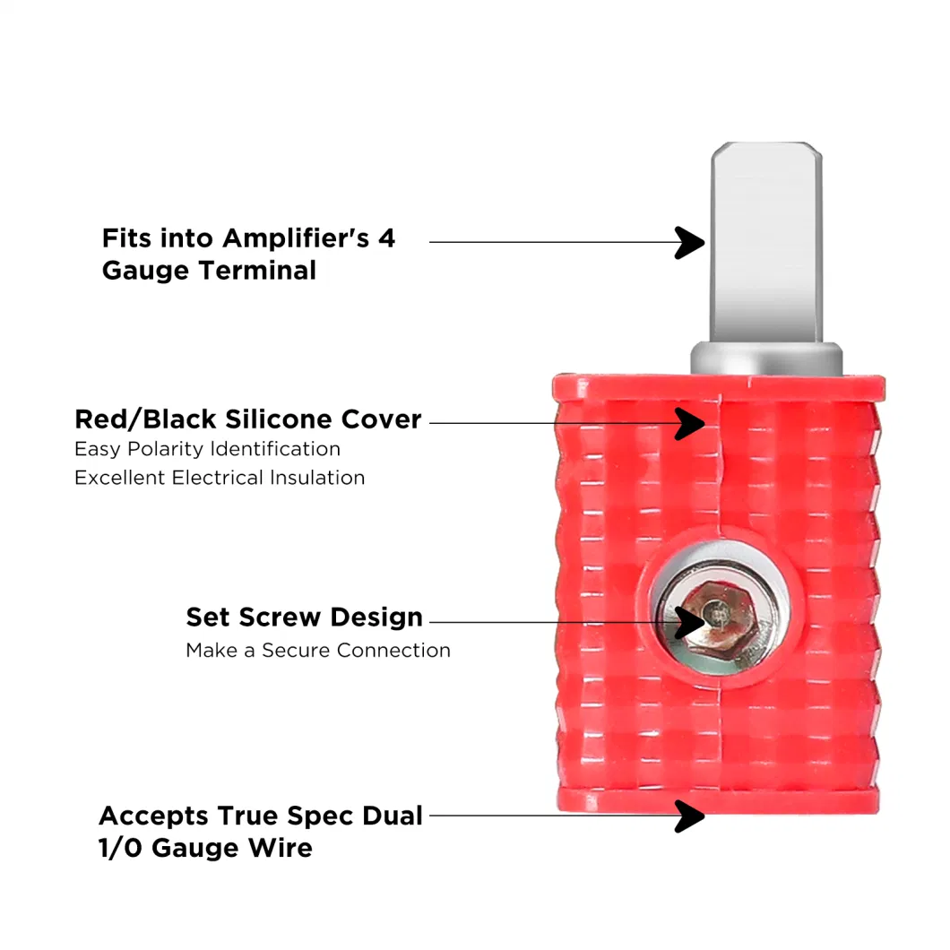 Edge Wrd04 Amplifier Power/Ground Input Wire Gauge Reducer Brass Dual 1/0 Gauge to 4 Gauge with Red/Black Silicon Covers, Marine-Grade Satin Chrome Finish