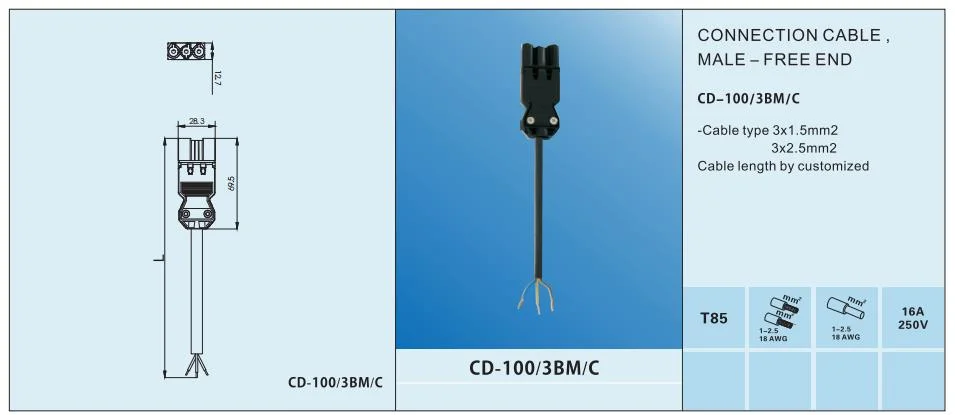 3 Poles Gst Connector Male Free End Connection Cable Length by Customized
