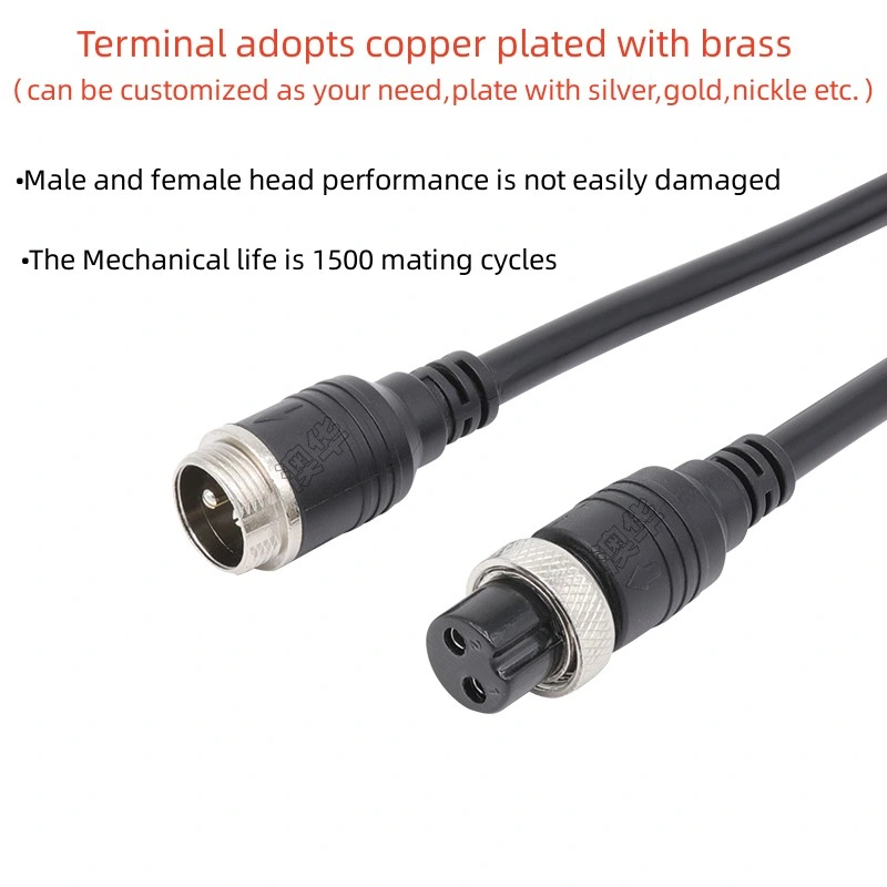 Universal Gx12 Aviation Connector 2pin Electrical Male Female Plug with 0.5mm Sqm 20AWG PVC Cable Pre-Wire Male Female Extension Cord for Car Vdr Monitoring