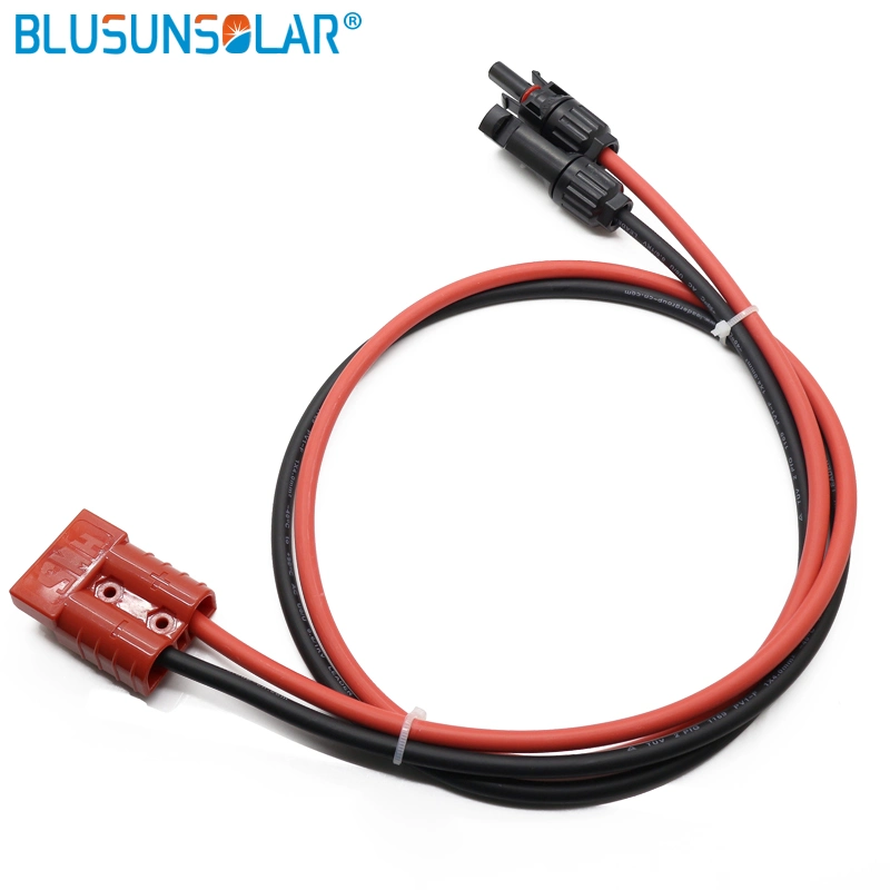 50A 600V Double Hole Battery Connector with 1 Meter 4mm2 Cable Wire Red and Black for Solar Panel