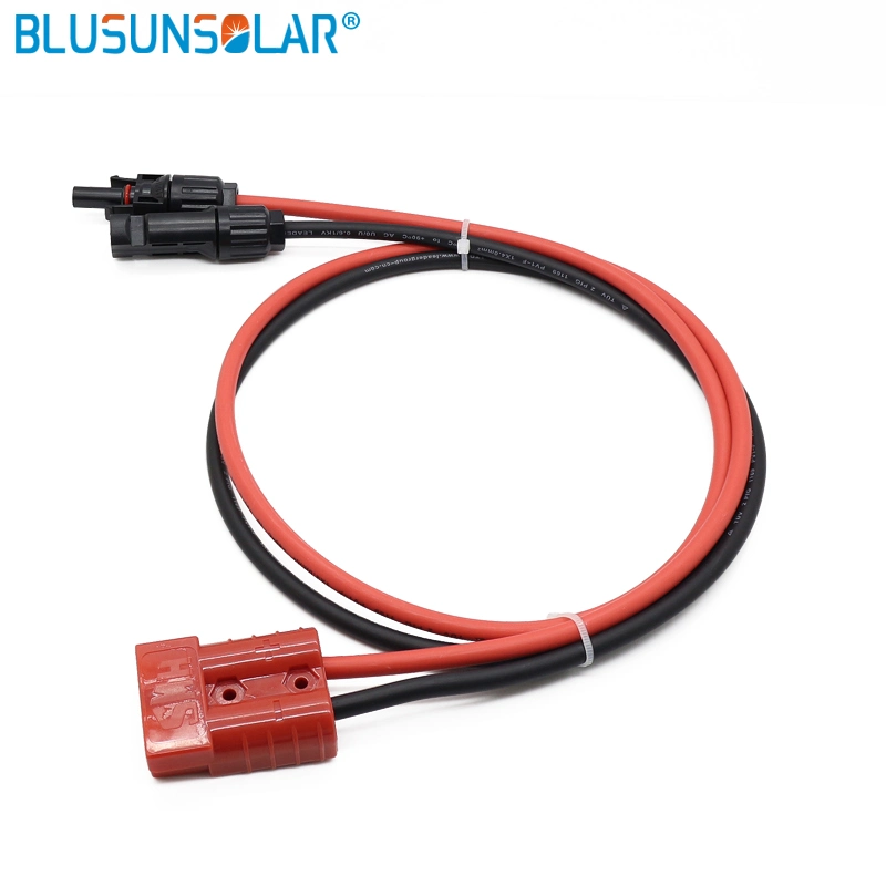 50A 600V Double Hole Battery Connector with 1 Meter 4mm2 Cable Wire Red and Black for Solar Panel