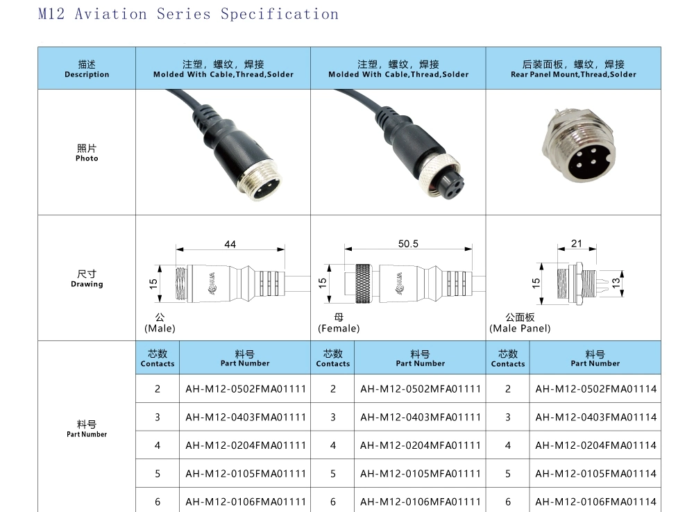 M12 3 Pin Aviation Cable High Speed Rail Cars Waterproof Male to Female Plug Socket