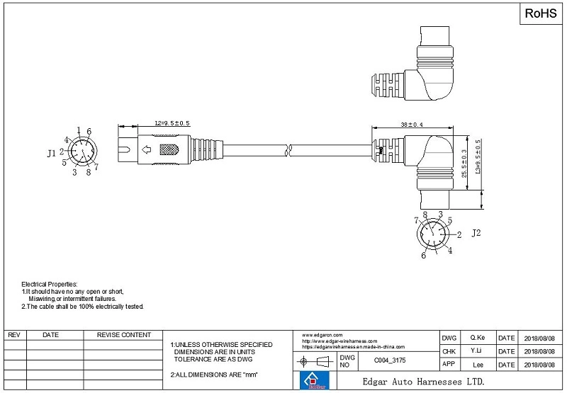 Mini 8 Pin DIN Male Solder Connector Cable Assembly