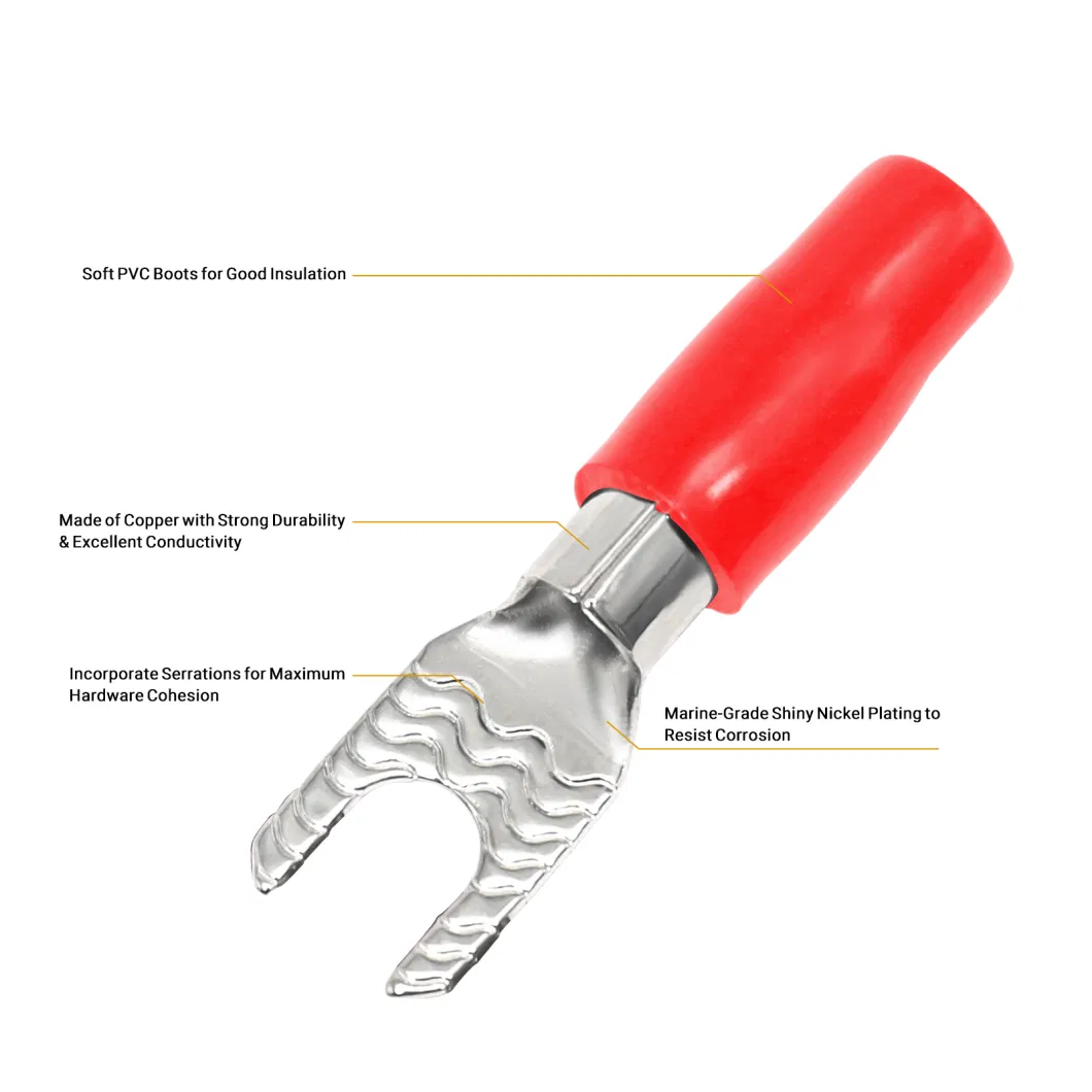 Edge St1008-20 20PCS 10AWG Copper Spade Terminals, #8 Opening, Shiny Nickel Plated Crimp Ring Terminals with 20PCS Red &amp; Black Soft Boots