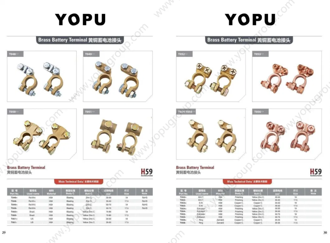 12V Brass Electrical Cable Clamp Battery Terminal Connector for Car