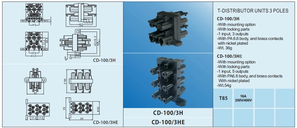 3 Ways Wire Connectors Female Connection Cable Female with Schuko Plug