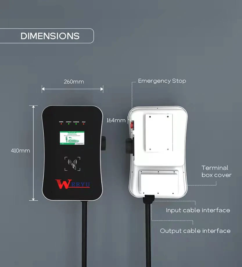22kw Weeyu Electric Vehicle Wall Box EV Car Charger Station with Type 2 Charging Connector