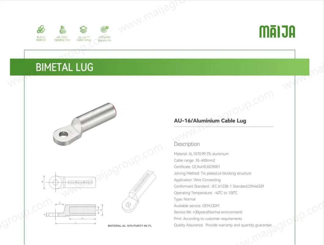 Dt Series Tin Plated Copper Cable Lug Cable Terminals Copper Connector Conform to Chinese National Standards