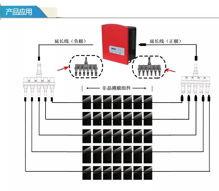 Mc4 Solar Connector 5 in 1 Branch T Type DC Solar PV Power Connectors PV004-T5 for Solar Power System