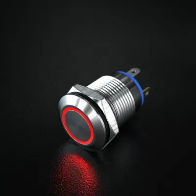 Anello a pulsante in metallo con reset in acciaio inox con corpo corto da 12 mm Terminale LED rosso