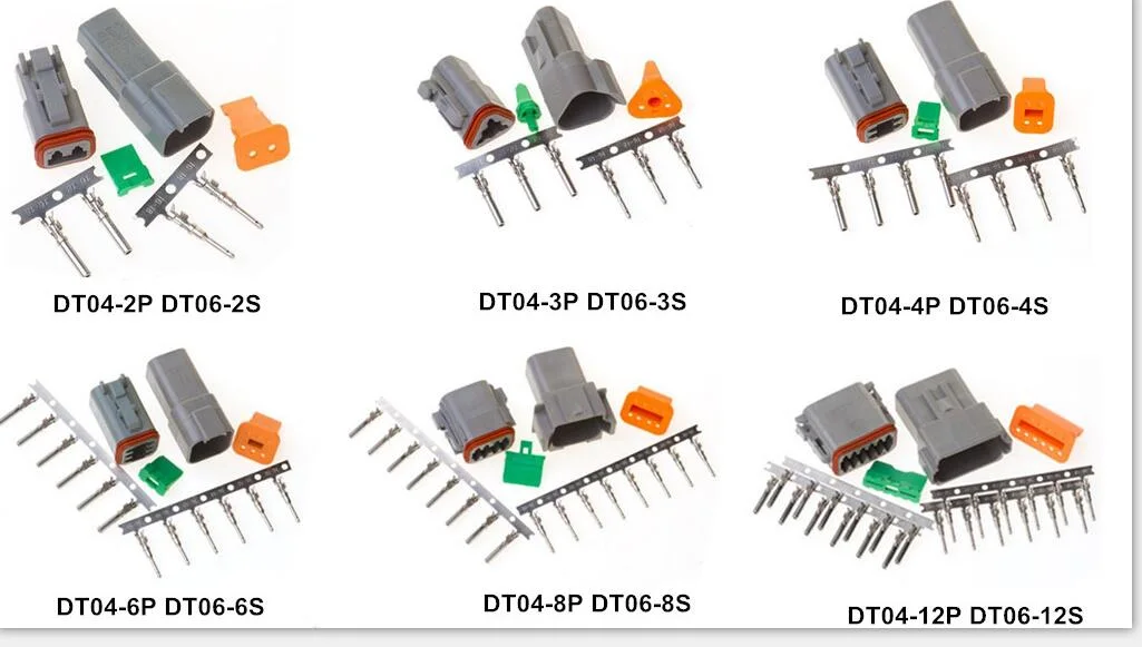 High Quality Automotive Connector Dt Dtp Dtm HD Series 2 Pin to 3 4 5 6 8 12 Pin Waterproof Male Female Deutsch Connector