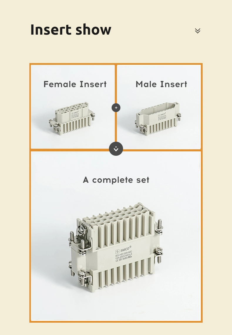 Whole Set 10A 250V 25poles HD Rectangular Heavy Duty Connector with CE UL Certification