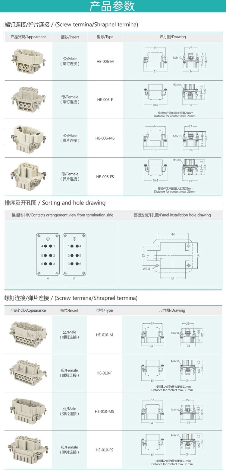 Hdc-He-48 Waterproof Electrical 48 Pins Wire Cable Electrial Cranes Connectors