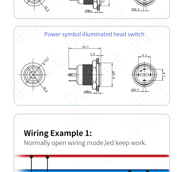 36V DC Momentary 1no 16mm Flat Head Metal Push Button Pin Terminal DOT Illuminated Switches