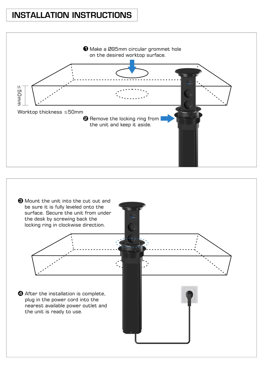 Sinoamigo Motorized Pop-up Table Socket Power Outlet with Wiring Charging