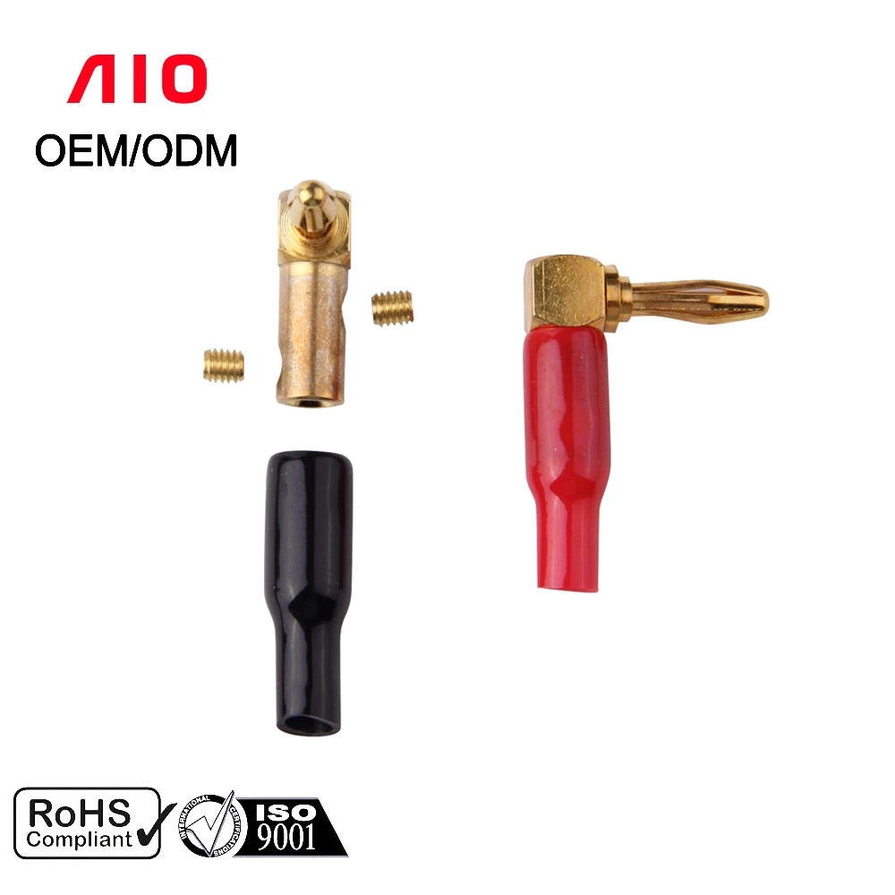 Aio Kingsun Right Angle Banana Plug Screw Connector Audio Speaker Amplifier 24K Gold for Headphones Microphones