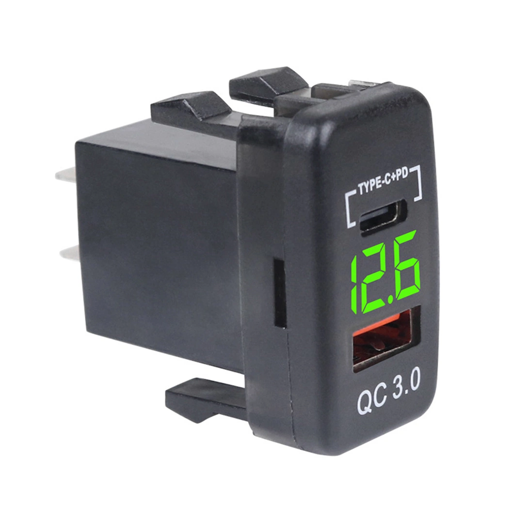 Fast Charging 12V Dual USB Pd3.0 Type-C Socket QC3.0 USB Car Charger Socket Power Outlet with LED Voltmeter Switch