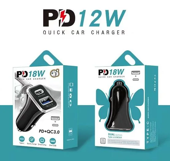 New Product 2022 Fast Quick Charge Pd Home Charger Dual Double Ports Type-C Ports 36W Fast Charging USB C Pd Car Charger Socket