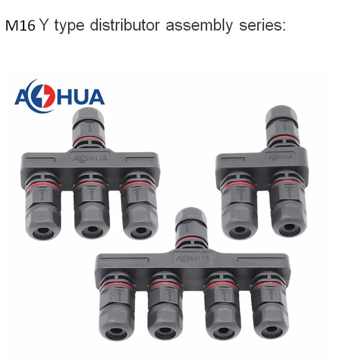 Aohua Customized F Type/ Y Type Assembly Distributor 1 to 2/3/4 M16 Waterproof Cable Connector for Outdoor LED Lamp Lighting