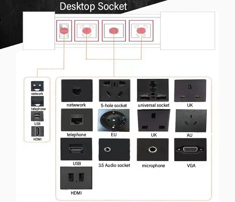 Conference hidden Vertical table desk power outlet pneumatic automatic multimedia data Pop up power socket